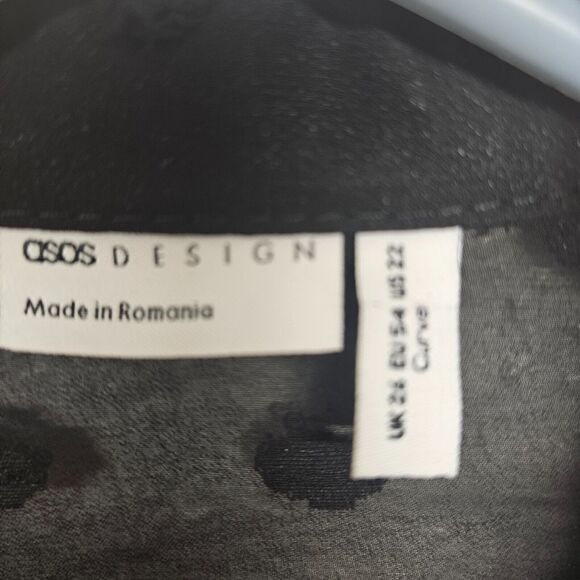 Asos Design Curve Oversized Shirt Women's 22 Black Dobby Jacquard Spot Sheer Top - Picture 3 of 8